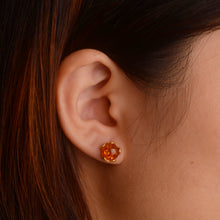Load image into Gallery viewer, 8 mm. Round Cabochon Orange Polish Amber Earrings