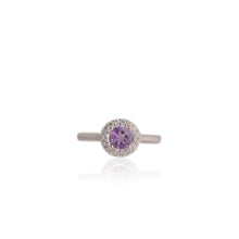 Load image into Gallery viewer, 6 mm. Round Cut Purple Uruguayan Amethyst with Cz Halo Ring