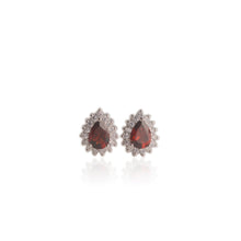 Load image into Gallery viewer, 5 x 7 mm. Pear Cut Red Mozambican Garnet Cz Accents Earrings