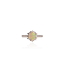 Load image into Gallery viewer, 7 mm. Hexagon Cut Multi-coloured Ethiopian Opal with Cz Accents Ring
