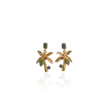 Load image into Gallery viewer, 4 x 6 mm. Oval Cut Green Brazilian Emerald with Ruby and Sapphire Accents Tree Drop Earrings