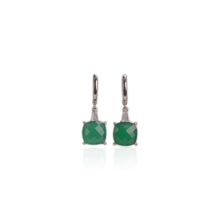 Load image into Gallery viewer, 10 mm. Cushion with Checkerboard Cut Green Botswana Agate with Cz Accents Drop Earrings