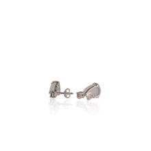 Load image into Gallery viewer, 8 x 12 mm. Pear Cabochon White Indian Moonstone with Amethyst Accents Earrings