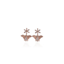 Load image into Gallery viewer, 6 x 9 mm. Pear Cut Very Light Pink African Rose Quartz with Cz Accents Drop Bee Earrings