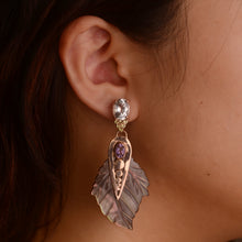 Load image into Gallery viewer, 8 x 10 mm. Oval Cut White Brazilian Topaz, Mother of Pearl, Amethyst and Peridot Two-way Drop Earrings
