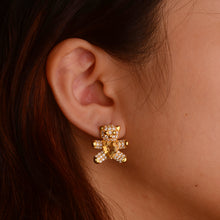 Load image into Gallery viewer, 8 mm. Heart Cut Yellow Brazilian Citrine with Cz Accents Bear Earrings