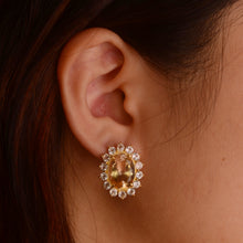 Load image into Gallery viewer, 10 x 14 mm. Oval Cut Yellow Brazilian Citrine with Topaz Accents Earrings