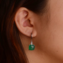 Load image into Gallery viewer, 10 mm. Cushion with Checkerboard Cut Green Botswana Agate with Cz Accents Drop Earrings