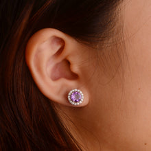 Load image into Gallery viewer, 6 mm. Round Cut Purple Uruguayan Amethyst with Cz Halo Earrings