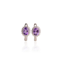 Load image into Gallery viewer, 6 x 8 mm. Oval Cut Purple Brazilian Amethyst with Cz Accents Earrings