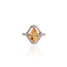 Load image into Gallery viewer, 8 x 12 mm. Pear Cut Yellow Brazilian Citrine with Cz Accents Ring