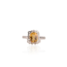 Load image into Gallery viewer, 7 x 9 mm. Cushion with Checkerboard Cut Yellow Brazilian Citrine with Cz Accents Ring