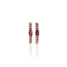 Load image into Gallery viewer, 3 x 5 mm. Oval Cut Purple African Rhodolite Garnet and Sapphire Cluster Earrings