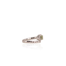 Load image into Gallery viewer, 4 x 6 mm. Pear Cut Green Thai Sapphire with Cz Halo Open Ring