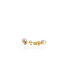 Load image into Gallery viewer, 8 mm. Freshwater Pearl and Emerald Drop Earrings