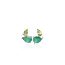 Load image into Gallery viewer, 5 x 7 mm. Pear Cut Green Botswana Agate and Peridot Cluster Earrings