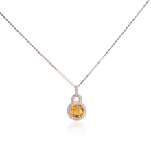 Load image into Gallery viewer, 10 mm. Round Cut Yellow Brazilian Citrine with Cz Halo Pendant and Necklace