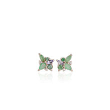 Load image into Gallery viewer, 3 x 5 mm. Pear Cut Green Brazilian Emerald and Tanzanite with Cz Accents Earrings
