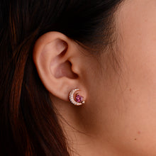 Load image into Gallery viewer, 5 mm. Round Cut Pink Brazilian Mystic Topaz with Cz Accents Moon Earrings