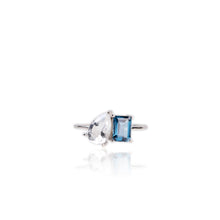 Load image into Gallery viewer, 6 x 9 mm. Pear Cut White and London Blue Brazilian Topaz Ring