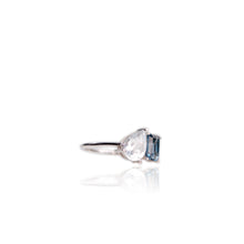 Load image into Gallery viewer, 6 x 9 mm. Pear Cut White and London Blue Brazilian Topaz Ring