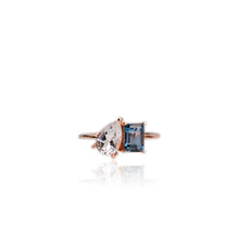 Load image into Gallery viewer, 6 x 9 mm. Pear Cut White and London Blue Brazilian Topaz Ring