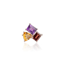Load image into Gallery viewer, 7 x 9 mm. Octagon Cut Purple Brazilian Amethyst, Garnet and Citrine Cluster Ring
