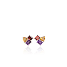Load image into Gallery viewer, 7 x 9 mm. Octagon Cut Purple Brazilian Amethyst, Garnet and Citrine Cluster Earrings