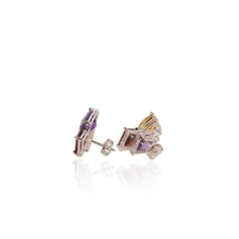 Load image into Gallery viewer, 7 x 9 mm. Octagon Cut Purple Brazilian Amethyst, Garnet and Citrine Cluster Earrings