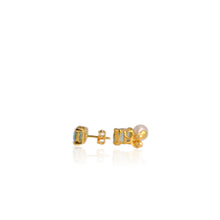 Load image into Gallery viewer, 7 x 9 mm. Cushion Cut Sky Blue Brazilian Topaz and Pearl Earrings