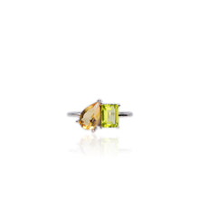 Load image into Gallery viewer, 6 x 9 mm. Pear Cut Yellow Brazilian Citrine and Peridot Ring