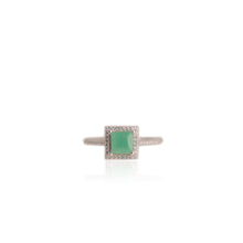 Load image into Gallery viewer, 6 mm. Square Cut Green Brazilian Emerald with Cz Halo Ring