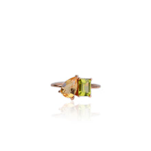 Load image into Gallery viewer, 6 x 9 mm. Pear Cut Yellow Brazilian Citrine and Peridot Ring
