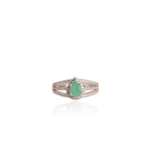 Load image into Gallery viewer, 5 x 7 mm. Pear Cut Green Zambian Emerald with Cz Halo Ring