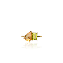 Load image into Gallery viewer, 6 x 9 mm. Pear Cut Yellow Brazilian Citrine and Peridot Ring