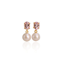 Load image into Gallery viewer, 9 mm. Freshwater Pearl and Topaz Drop Earrings