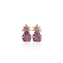 Load image into Gallery viewer, 1.8 mm. Round Cut Purple Brazilian Amethyst with Cz Accents Pineapple Earrings