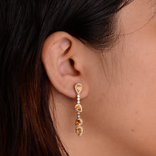 Load image into Gallery viewer, 3 x 5 mm. Pear Cut Yellow Thai Sapphire and Citrine with Cz Halo Drop Earrings