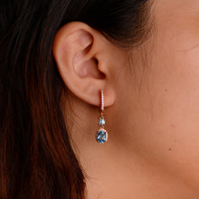 Load image into Gallery viewer, 5 x 7 mm. Oval Cut Sky Blue Brazilian Topaz with Cz Halo Drop Earrings