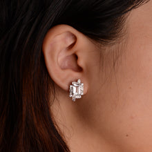 Load image into Gallery viewer, 6 x 8 mm. Octagon Cut White African Goshenite with Cz Accents Earrings