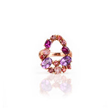 Load image into Gallery viewer, 5 x 7 mm. Oval Cut Purple Brazilian Amethyst, Rhodolite Garnet, Tourmaline and Sapphire Cluster Ring