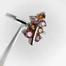 Load image into Gallery viewer, 3 mm. Round Cut Multi-coloured Brazilian Tourmaline Leaf Ring