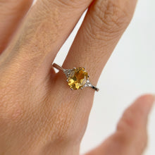 Load image into Gallery viewer, 6 x 8 mm. Oval Cut Yellow Brazilian Citrine with Cz Accents Ring