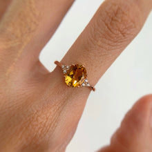 Load image into Gallery viewer, 6 x 8 mm. Oval Cut Yellow Brazilian Citrine with Cz Accents Ring