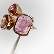 Load image into Gallery viewer, Handmade 7 x 9 mm. Freeform Rosecut Pink Brazilian Tourmaline Cluster Open Ring (Blemished)