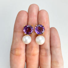 Load image into Gallery viewer, 9 mm. Freshwater Pearl and Amethyst Two-way Drop Earrings