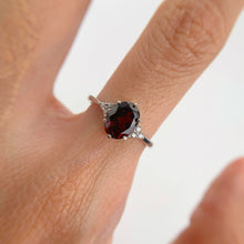 Load image into Gallery viewer, 6 x 8 mm. Oval Cut Red African Garnet with Cz Accents Ring