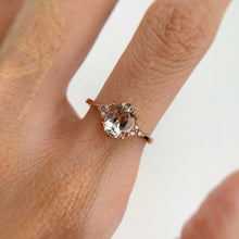 Load image into Gallery viewer, 6 x 8 mm. Oval Cut White Brazilian Topaz with Cz Accents Ring