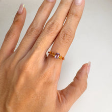 Load image into Gallery viewer, 4 x 6 mm. Oval Cut Purple Brazilian Amethyst and Citrine Cluster Ring