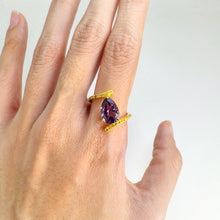 Load image into Gallery viewer, 8 x 12 mm. Pear Cut Purple Uruguayan Amethyst with Sapphire Accents Ring